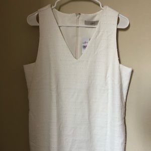LOFT Textured V-Neck Shift Dress - White - Size 12